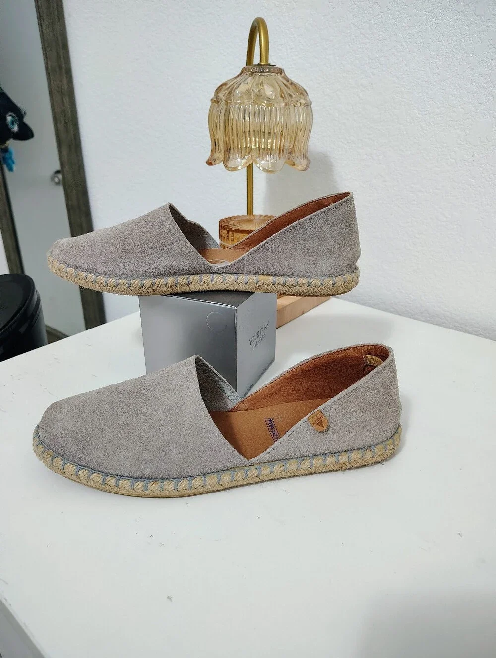 VERBENAS CARMEN ESPADRILLES FLATS Gray Suede Casual Slip-On Shoes Made In Spain
